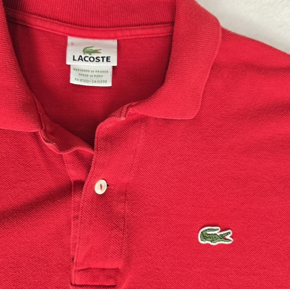 Men's Lacoste Polo Shirt Red Short Sleeve Classic Gator Logo Size Large (5) - Picture 2 of 5